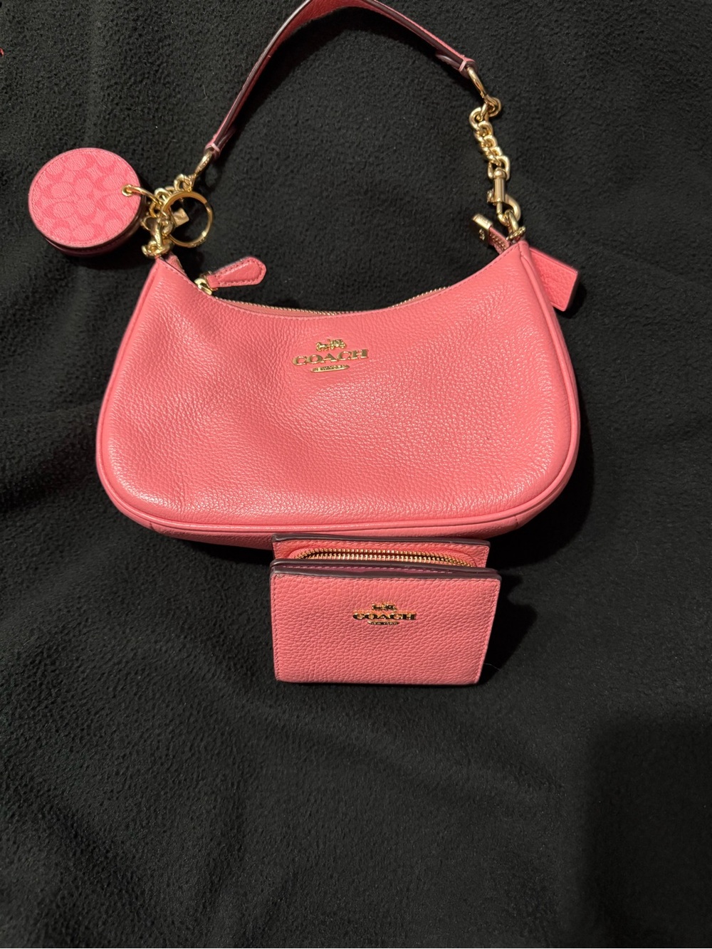 Coach Teri Pink Pebble Leather Hobo Bag with wallet